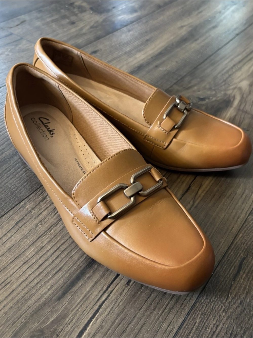 Clarks Loafers Juliet Echo Hombre Camel Leather Slip-On Loafers Metal Bit Sz 10
